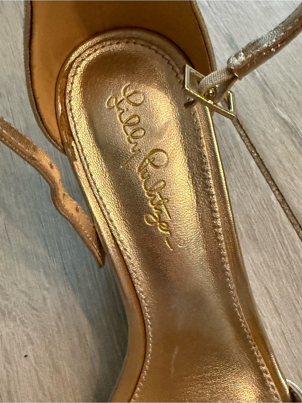 Lilly Pulitzer Metallic Gold Wedge Sandals with Ankle Strap - Picture 2 of 4